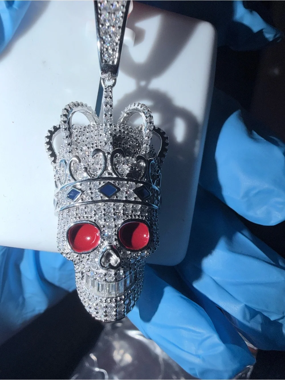 MOISSANITE 925 SILVER 6.0CTW Crowned Skull Pendant with Red Eyes  #skull #crown
